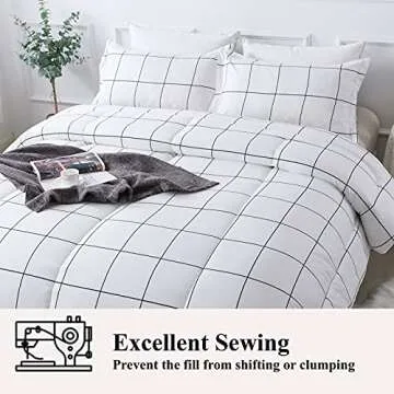 Andency White Grid Queen Comforter Set - 3 Pieces