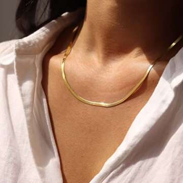 DEARMAY Gold Herringbone Necklace for Women Dainty Gold Necklace for Women Simple Gold Chain Choker ...