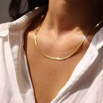 DEARMAY Gold Herringbone Necklace for Women Dainty Gold Necklace for Women Simple Gold Chain Choker ...