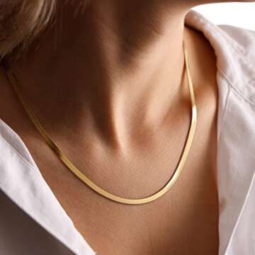 DEARMAY Gold Herringbone Necklace for Women Dainty Gold Necklace for Women Simple Gold Chain Choker Necklace for Women Minimalist Thin Snake Chain Necklaces for Teen Gifts