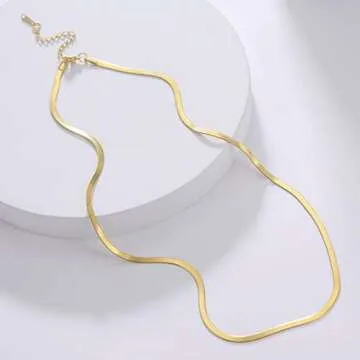 DEARMAY Gold Herringbone Necklace for Women Dainty Gold Necklace for Women Simple Gold Chain Choker Necklace for Women Minimalist Thin Snake Chain Necklaces for Teen Gifts