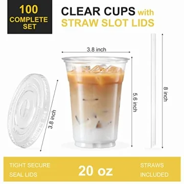 VITEVER Clear Plastic Cups with Lids and Straws for Drinks