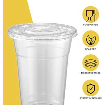 VITEVER Clear Plastic Cups with Lids and Straws for Drinks