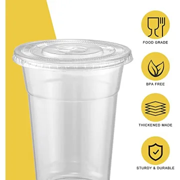 VITEVER Clear Plastic Cups with Lids and Straws for Drinks