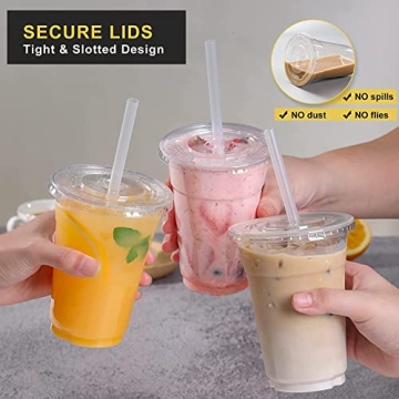 VITEVER Clear Plastic Cups with Lids and Straws for Drinks