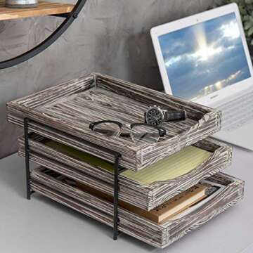 MyGift Rustic Wood Desk Organizer with Metal Frame