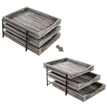 MyGift Rustic Wood Desk Organizer with Metal Frame