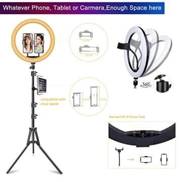 13" Selfie Ring Light with Stand and Phone Holder, Desk Tripod, RGB Lighting Modes, Remote for iPhone &Android Camera. LED Halo Light for Photo, Video Recording, TikTok. Circle Ringlight Dimmable