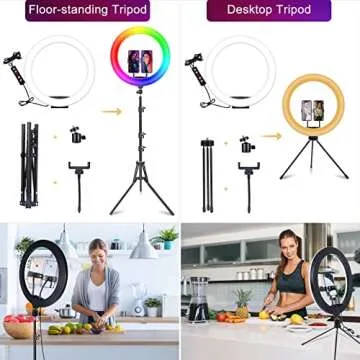 13" Selfie Ring Light with Stand and Phone Holder, Desk Tripod, RGB Lighting Modes, Remote for iPhone &Android Camera. LED Halo Light for Photo, Video Recording, TikTok. Circle Ringlight Dimmable