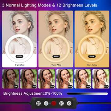 13" Selfie Ring Light with Stand and Phone Holder, Desk Tripod, RGB Lighting Modes, Remote for iPhone &Android Camera. LED Halo Light for Photo, Video Recording, TikTok. Circle Ringlight Dimmable