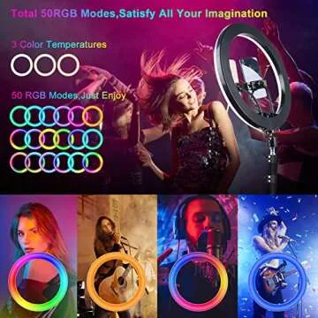 13" Selfie Ring Light with Stand and Phone Holder, Desk Tripod, RGB Lighting Modes, Remote for iPhone &Android Camera. LED Halo Light for Photo, Video Recording, TikTok. Circle Ringlight Dimmable