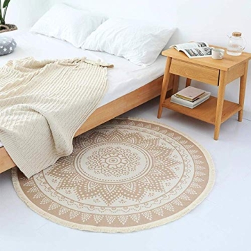 Round Boho Rug - 4ft Indoor Mandala Carpet for Home