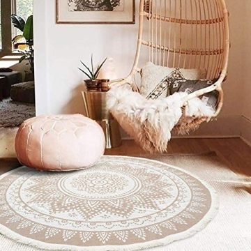 Round Boho Rug - 4ft Indoor Mandala Carpet for Home