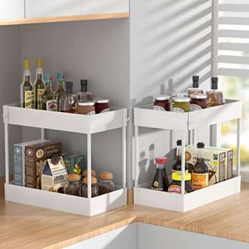 Avaspot 2 Pack Under Sink Organizer, 2 Tier Under Sink Organizers and Storage Bathroom Shelf Organizer Rack Multi-purpose Bath Collection Baskets for Bathroom Kitchen Countertop and Cabinet
