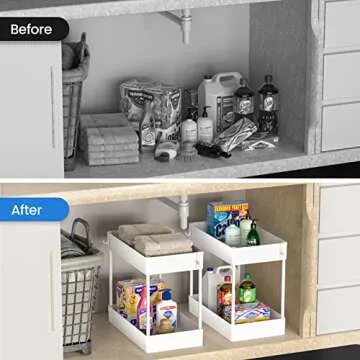 Avaspot 2 Pack Under Sink Organizer, 2 Tier Under Sink Organizers and Storage Bathroom Shelf Organizer Rack Multi-purpose Bath Collection Baskets for Bathroom Kitchen Countertop and Cabinet