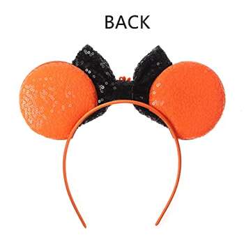 JIAHANG Halloween Mouse Ears Headband Sequin Bow Pumpkin Hair Hoop, Party Decoration Headwear Hair Accessories for Women Girls (Halloween 1)