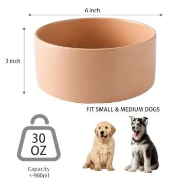 30Oz Ceramic Dog Bowl - 6'' Glossy Glaze Basic Dog Bowl, Food & Water Bowls for Small and Medium Dogs, Heavy Duty Non-Slip Dog Dish, Food Grade Pet Feeder, Dishwasher & Microwave Safe, Brown