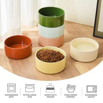 30Oz Ceramic Dog Bowl - 6'' Glossy Glaze Basic Dog Bowl, Food & Water Bowls for Small and Medium Dogs, Heavy Duty Non-Slip Dog Dish, Food Grade Pet Feeder, Dishwasher & Microwave Safe, Brown