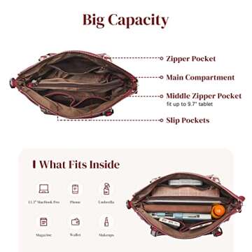 S-ZONE Women Genuine Leather Handbag Shoulder Purse Satchel Tote Crossbody Bag