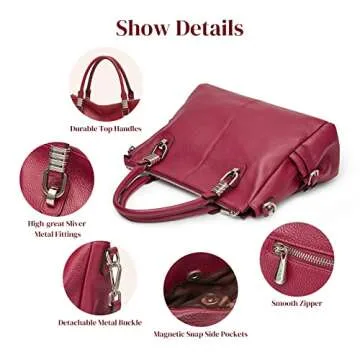 S-ZONE Women Genuine Leather Handbag Shoulder Purse Satchel Tote Crossbody Bag