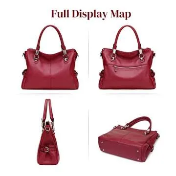 S-ZONE Women Genuine Leather Handbag Shoulder Purse Satchel Tote Crossbody Bag