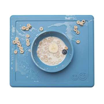 ezpz Happy Bowl - 24 Months + (Blue) - 100% Silicone Suction Bowl with Built-in Placemat – Dishwasher Safe
