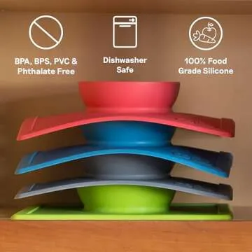ezpz Happy Bowl - 24 Months + (Blue) - 100% Silicone Suction Bowl with Built-in Placemat – Dishwasher Safe
