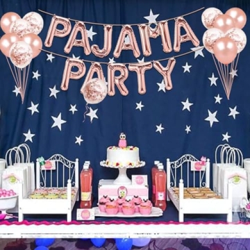 Pajama Party Decorations Rose Gold Balloons Banner for Kids Parties