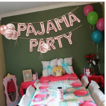 Pajama Party Decorations Rose Gold Balloons Banner for Kids Parties