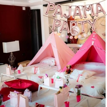 Pajama Party Decorations Rose Gold Balloons Banner for Kids Parties