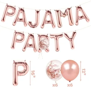 Pajama Party Decorations Rose Gold Balloons Banner for Kids Parties