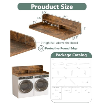 Piskyet Washer Dryer Countertop: Rustic Brown 2-Tier Laundry Solution