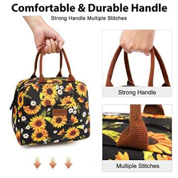 Idle Hippo Lunch Bags for Women Insulated Lunch Box Cooler Tote Bag with Front Pocket Reusable Lunch Bag for Men Adults Work Hiking Picnic - Sunflower