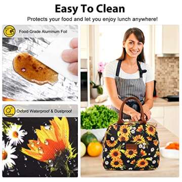 Idle Hippo Lunch Bags for Women Insulated Lunch Box Cooler Tote Bag with Front Pocket Reusable Lunch Bag for Men Adults Work Hiking Picnic - Sunflower