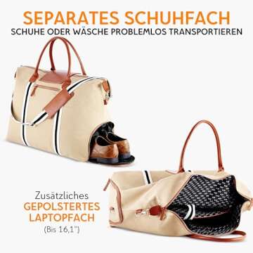 Saint Maniero Unisex Weekend Bag Water-Repellent and Hand Luggage Compliant with Shoe Compartment 21.6 x 11.8 x 9.8 inches 41 Liters Sahara