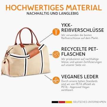 Saint Maniero Unisex Weekend Bag Water-Repellent and Hand Luggage Compliant with Shoe Compartment 21.6 x 11.8 x 9.8 inches 41 Liters Sahara