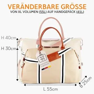 Saint Maniero Unisex Weekend Bag Water-Repellent and Hand Luggage Compliant with Shoe Compartment 21.6 x 11.8 x 9.8 inches 41 Liters Sahara