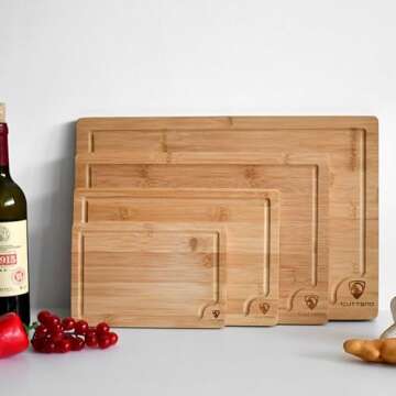 Cutting Boards for Kitchen - Bamboo Cutting Board Set of 4, Cutting Boards w/Juice Grooves, Thick Chopping Board for Meat, Veggies, Easy Grip Handle - Kitchen Gadgets Gift