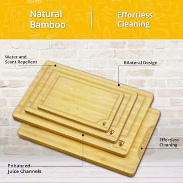 Cutting Boards for Kitchen - Bamboo Cutting Board Set of 4, Cutting Boards w/Juice Grooves, Thick Chopping Board for Meat, Veggies, Easy Grip Handle - Kitchen Gadgets Gift