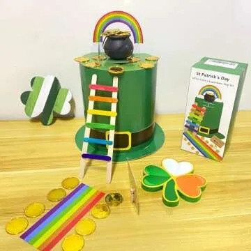 Bailiyake St. Patrick's Day DIY Leprechaun Trap Kit St Patricks Day Party Decorations DIY to Catch a Leprechaun Trap Craft Set for Classroom Home Rainbow Irish Shamrock Party Supplies