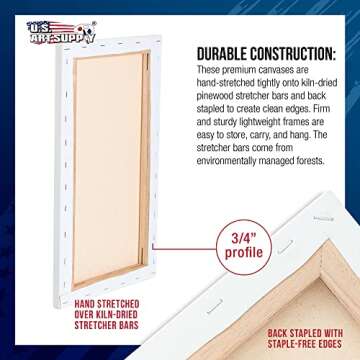 U.S. Art Supply 12x24 Stretched Canvas 12-Ounce 6-Pack