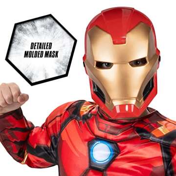 Marvel Iron Man Official Youth Halloween Costume - Premium Quality Padded Jumpsuit with Plastic Mask...
