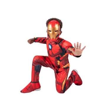 Marvel Iron Man Official Youth Halloween Costume - Premium Quality Padded Jumpsuit with Plastic Mask (S) Red