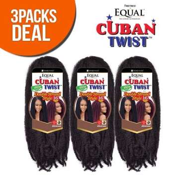Freetress Equal Synthetic Hair Braids Double Strand Style Cuban Twist Braid 16" (3-Pack, 1)