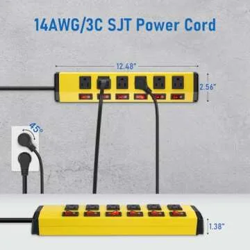 ANNQUAN 6 Outlet Metal Power Strip with 6 Individual Switches,Heavy Duty Power Strip 1200J 15A 6FT Cord Home Office Industrial Commercial Shop