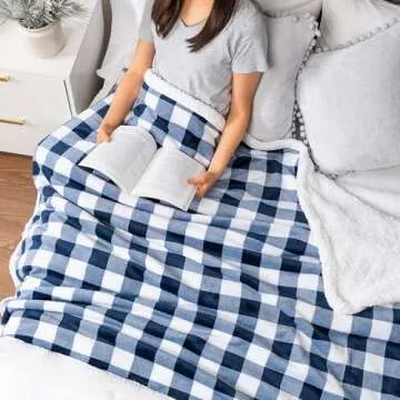 PAVILIA Buffalo Plaid Sherpa Blanket 60x80 Cozy Gift for All Ages