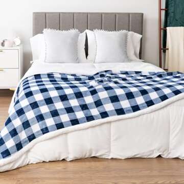 PAVILIA Buffalo Plaid Sherpa Blanket 60x80 Cozy Gift for All Ages