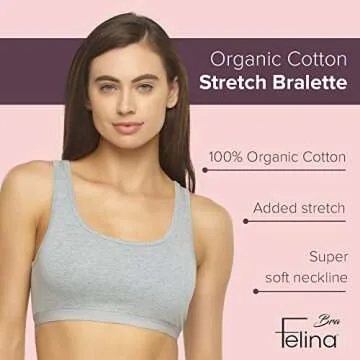 Felina Organic Cotton Bralette for Women, Super Soft & Dyed with Plant-Based Dyes (Medium, Cloud)- W...