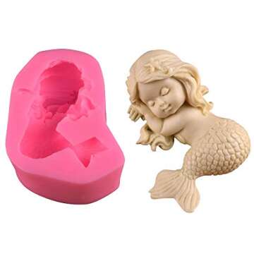 OBTANIM Silicone Mermaid Fondant Mold Cute 3D Sleeping Baby Girl Mould Cake Topper DIY Decoration Baking Tool for Sugarcraft, Chocolate, Candle, Soap Making and Crafting