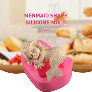 OBTANIM Silicone Mermaid Fondant Mold Cute 3D Sleeping Baby Girl Mould Cake Topper DIY Decoration Baking Tool for Sugarcraft, Chocolate, Candle, Soap Making and Crafting